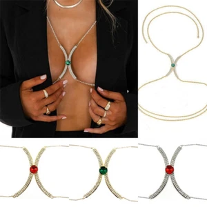 Rhinestone Chest Chain Sexy Bracket Bra Harness Necklace Women Body Jewelry Gift - Foto 1 di 16