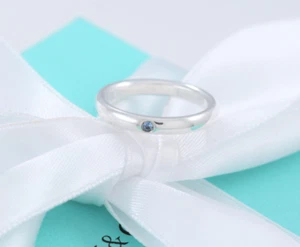 Size 5 Tiffany & Co Silver Elsa Peretti Blue Sapphire Stack Ring in Box Pouch - Picture 1 of 10