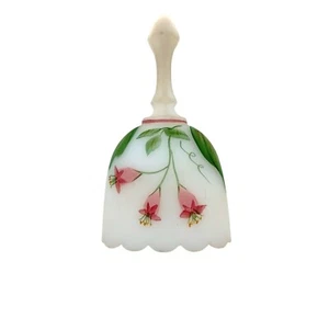Vintage Fenton Hand-Painted White Satin Bell Floral Design & Scalloped Edge Sign - Picture 1 of 5