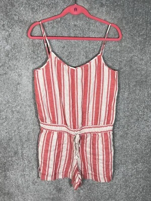 Mameluco Ann Taylor LOFT para mujer talla 8 rojo beige a rayas mezcla de lino bolsillos Foto 1 de 4