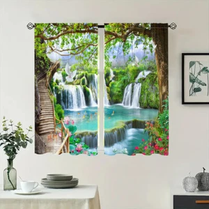 2Pcs Tree Lake Landscape Window Curtain Drapes Bedroom Living Room Kitchen - Picture 1 of 22