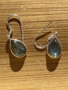 .925 Sterling Silver Earrings with Tear Drop Labradorite Stones Small Drops - Picture 1 of 8