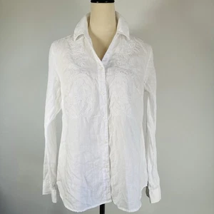 Charter Club Bluse Damen Medium Blumen bestickt Leinen Knopfleiste Shirt Top - Bild 1 von 7