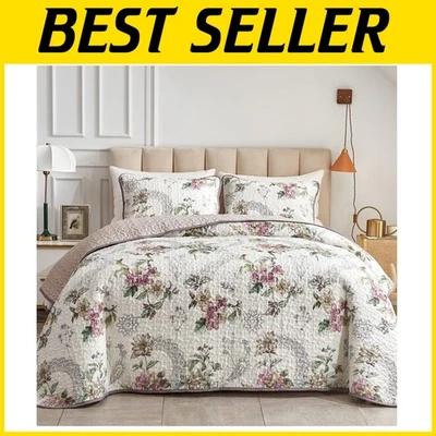 Elegante juego de edredón de 3 piezas tamaño king - diseño floral reversible para todas las estaciones Foto 1 de 4