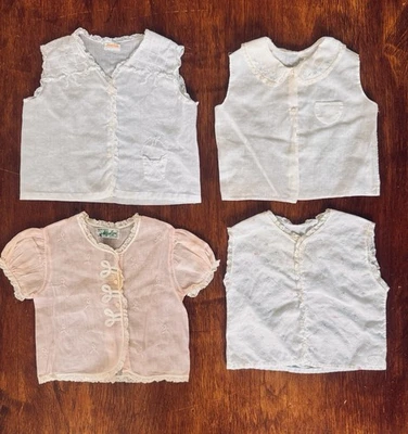Dulce ♡ Lote de 4 tops para bebé de lino de algodón hechos a mano de los años 50 bordados Filipinas Bu Foto 1 de 4