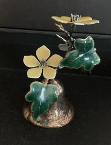 Vintage BOVANO of CHESHIRE ENAMEL BELL - Yellow FLOWERS Green Leaves 4.25" Tall - Picture 1 of 14
