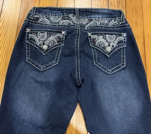 Cato Womens Jeans Size 26 Small Stretch Denim Straight Leg Embellished Pocket - Picture 1 of 4