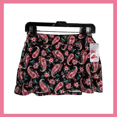 NUEVO CON ETIQUETAS Falda de Natación Lands’ End Talla 4 Estampado Paisley Negro Rosa Floral Lycra Xtra Life Foto 1 de 4