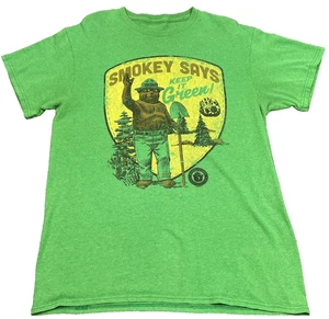 Smoky The Bear Says Keep It Green! T Shirt Adult Small Green Short Sleeve Tee - Picture 1 of 8