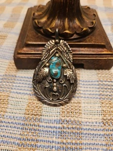 Vintage Sterling Silber 925 Türkis Anhänger Indianer Navajo LJ gestempelt - Bild 1 von 7