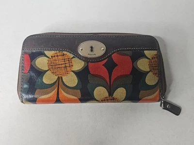 FOSSIL Key•Por Cremallera Alrededor Cartera Bolso sin asas Otoño Flores Lona Recubierta 8"x4" Foto 1 de 4