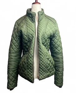 Royalty Women’s Olive Green Quilted Puffer Jacket Size M Fleece Lined Zip Up - Picture 1 of 8