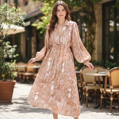 Vestido midi Zimmermann manga linterna lazo cintura talla 2 AU 12 / US 8 lino Foto 1 de 4