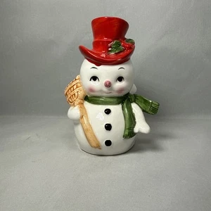 Vintage Lefton Keramik Weihnachten Schneemann mit Besen Serviettenhalter - Bild 1 von 15