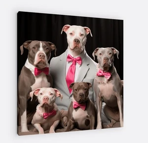 Pitbull Family Photo Canvas Wall Art - Wrapped Over Frame or Just the Canvas! - Picture 1 of 7