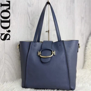 Auth Tod's Women's Tote Shoulder Bag Handbag Leather Navy From Japan - Picture 1 of 8