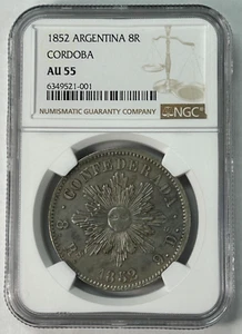 1852 Argentina 8 Reales Cordoba NGC AU55 - Picture 1 of 4