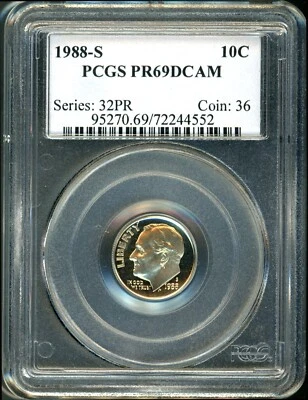 1988-S 10C Clad Roosevelt Dime PR69DCAM PCGS # 95270.69-72244552 + Bonus - Image 1 of 2