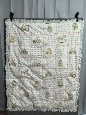 Vintage Baby Crib Blanket Comforter Tropical Animals Baby Dreams Pink Brown - Image 1 of 4