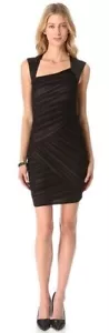 Mini Vestido ALICE + OLIVIA Negro Desnudo Seda Gasa Cuero Hombros Acanalado 8 = M - Imagen 1 de 9