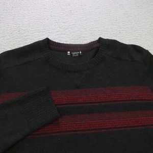 Smartwool Sparwood Stripe Crew Sweater Mens M Charcoal Red Pullover Wool Blend - Picture 1 of 10