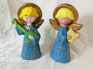 Pair of Chalkware Angels with  Lute and Harp - Picture 1 of 11