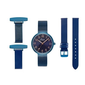 Annie Apple Rose Gold/Blue Leather Mesh Interchangeable fob-wrist nurse watch - Picture 1 of 6