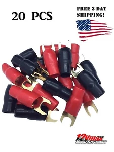 High Quality 4 Gauge Gold Spade Terminals 5/16 w RED BLACK Sleeves 20 Pack - Picture 1 of 4
