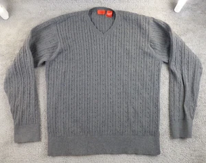 Vintage izod Cable Knit Sweater SZ L Grey V Neck Cotton - 00518 - Picture 1 of 5