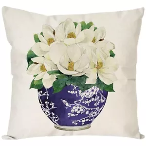 Blue and White Floral Pillow Cover 18x18 Inch Chinoiserie Porcelain Blue White - Picture 1 of 7