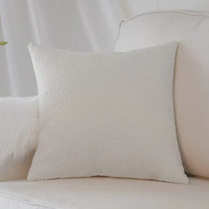 Set of 1 Decorative Boucle Square Throw Pillow Cover Large Comfy Elegant Text... - Picture 1 of 3