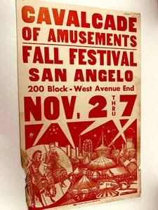 vtg 1960s 70s San Angelo Texas TX Carnival Circus poster Cavalcade of Amusements - Picture 1 of 9