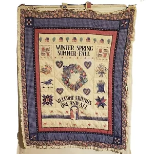 Vintage Handmade Quilt Patchwork Wall Hanger Art Decorative piece Wooden Rod - Picture 1 of 12