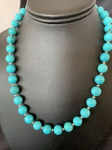 Blue Turquoise Bead Native Navajo Pearls Sterling Silver Necklace 11806 - Picture 1 of 12