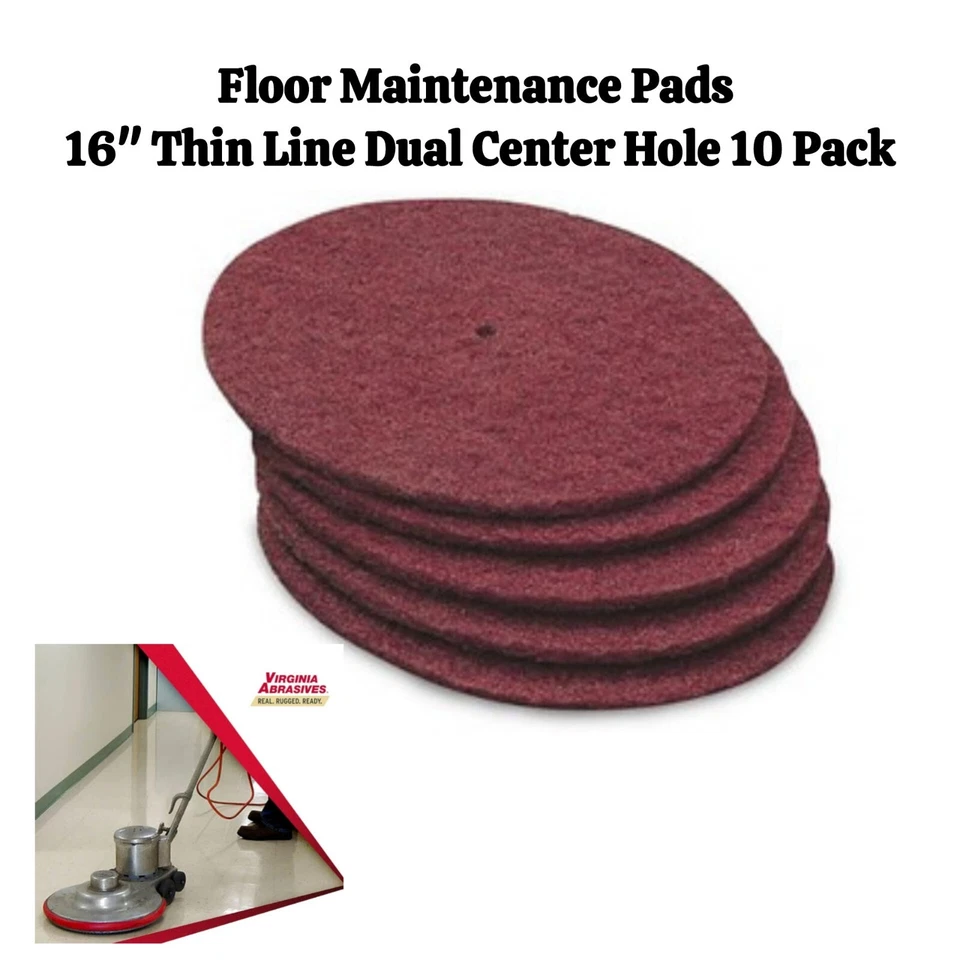 Virginia Abrasives Floor Maintenance Pads 16" Thin Line Dual Center Hole 10 Pack - Image 1 of 4