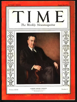 Time Magazine August 24 1931 Henry Wiggin ~ Clark Gable ~ Lindbergh ~ Stutz Ad - Image 1 of 4