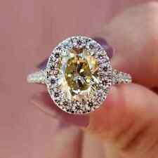 1.5 CT Oval Cut Yellow Moissanite Micro Pave Engagement 925 Sterling Silver Ring