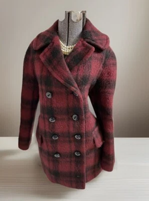 Coach Coat Size S Plaid Peacoat Double Breasted Wool Alpaca Blend Pockets - Image 1 of 4