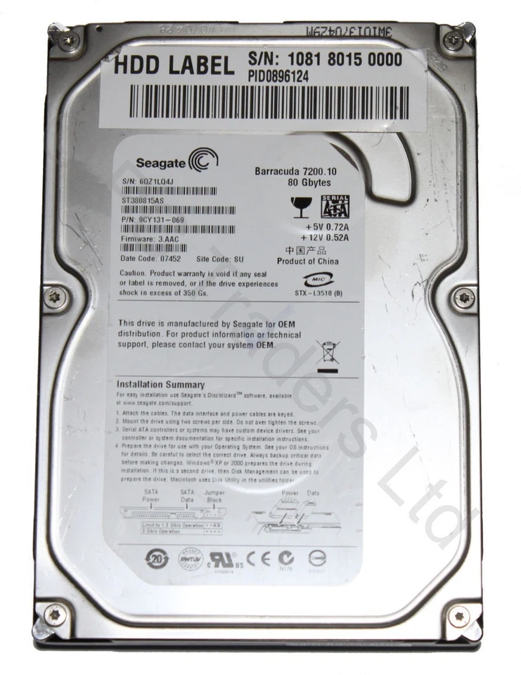 80 GB - 3.5" SATA Seagate ST380815AS - 9CY131-069  Hard Disk Drive - Image 1 of 1