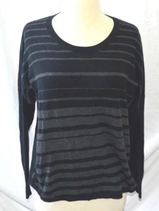 French Connection Women's Black Grey Stripe Scoop Neck Knit Size S EUC - Picture 1 of 2
