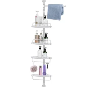 Luxury Telescopic Metal Spring Tension Pole 4 Shelf Corner Bathtub Shower Caddy - Picture 1 of 9