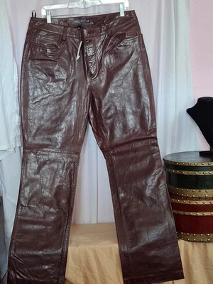 Pantalones de cuero genuino GAP para mujer 14 marrón bootcut vintage Y2K otoño 2000 Foto 1 de 4