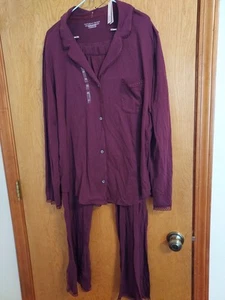 New Victoria's Secret size XL pajama set 2 pc. set burgundy button up top NWT - Picture 1 of 11