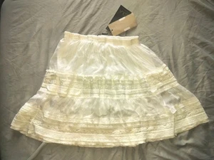 Lola Made In Italy Skirt Size Small White Layered Mini Stretch Lace Silk Lined - Picture 1 of 6