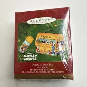 Vintage Mickey Mouse Disney's school bus lunch box set Ornament Hallmark 2001 - Picture 1 of 3