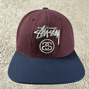 Stussy Hat Cap Men Burgundy Blue Snapback Script Logo Spellout Streetwear 131497 - Picture 1 of 10