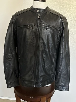MICHAEL KORS Men's Moto Biker Cafe Racer Black Leather Jacket Perforated XXL - Image 1 of 4