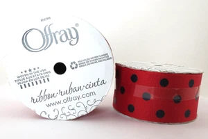 Cinta Offray, punto negro sobre rojo cinta de poliéster grosgrain de 1 1/2 pulgada, 2x9' - Imagen 1 de 2