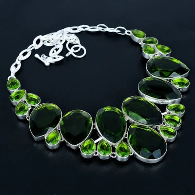 Peridot Gemstone Handmade Gift 925 Sterling Silver Jewelry Necklace 18" VJ 1234 - Image 1 of 4