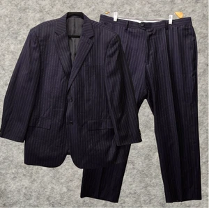 Mantoni Pinstripe Wool Suit Mens 44R Navy Blue Super 140s Wrinkle Resistan 40x30 - Picture 1 of 23
